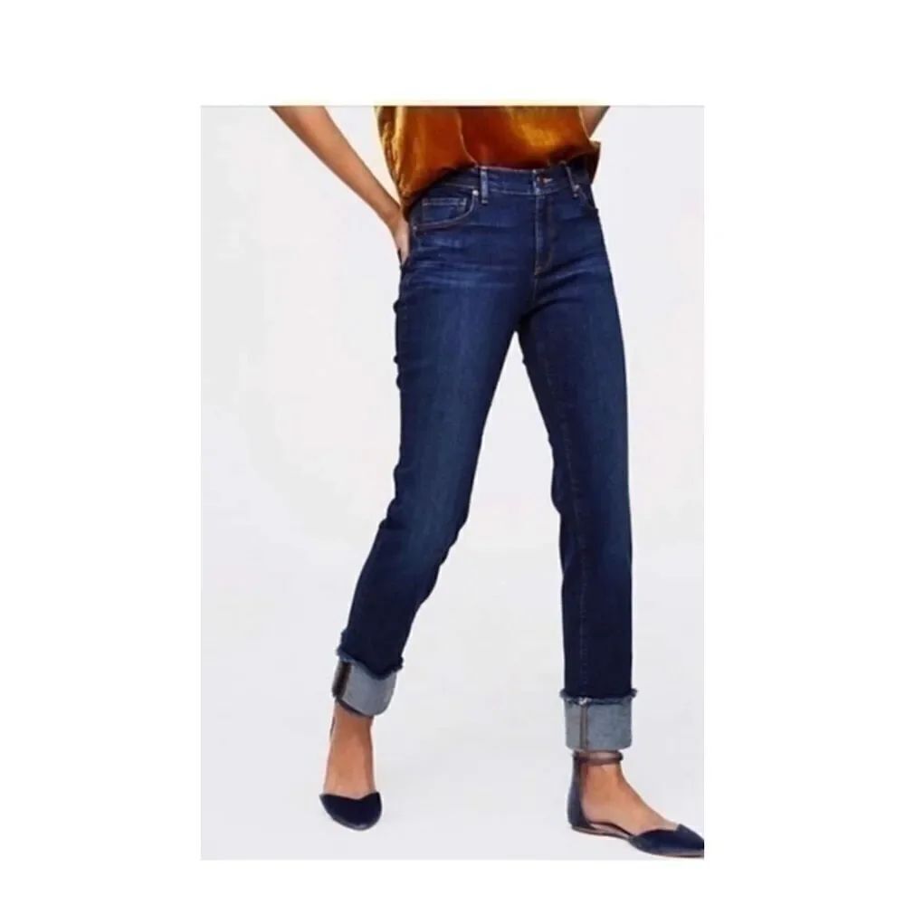 ✨Loft Modern Frayed Cuff Straight Leg Sz 29 Jeans Vivid Dark✨